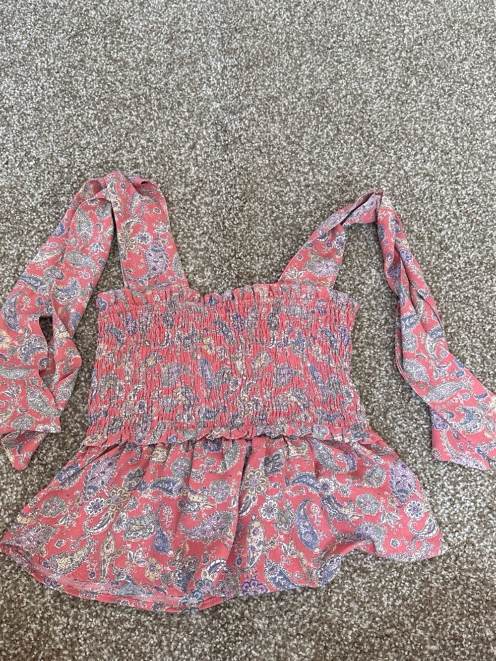 Paper Crane Pink Paisley Smocked Tie-Strap Camisole